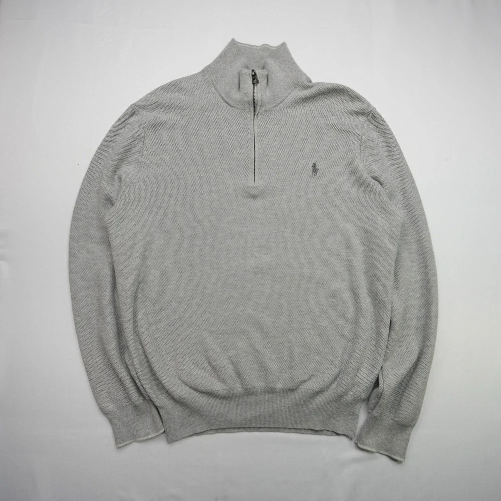 Polo Ralph Lauren Sweater Men's Large Gray long sleeve 1/4 zip preppy Pima Cottn